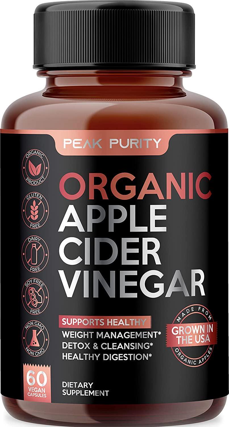 100% Organic Raw Apple Cider Vinegar Capsules - Natural Detox Gut Cleanse and Healthy Digestion - Tasteless and Easy to Swallow - Extra Strength ACV Pills - 1000 mg
