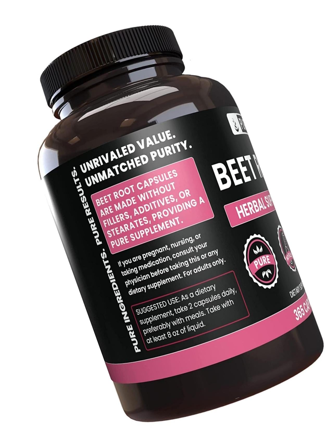 100% Pure Beet Root |4 Month Supply |365 Capsules |1155mg |No Magnesium or Rice Filler, Gluten-Free, Natural, Made in USA, Natural Source, Potent, Undiluted Beet Root Extract with No Additives
