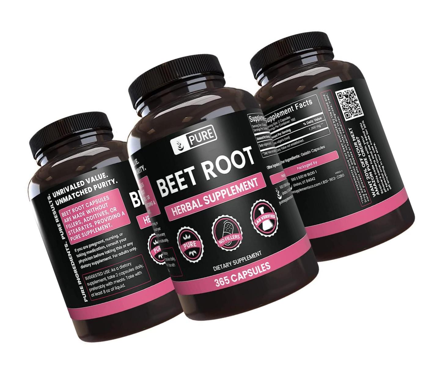 100% Pure Beet Root |4 Month Supply |365 Capsules |1155mg |No Magnesium or Rice Filler, Gluten-Free, Natural, Made in USA, Natural Source, Potent, Undiluted Beet Root Extract with No Additives