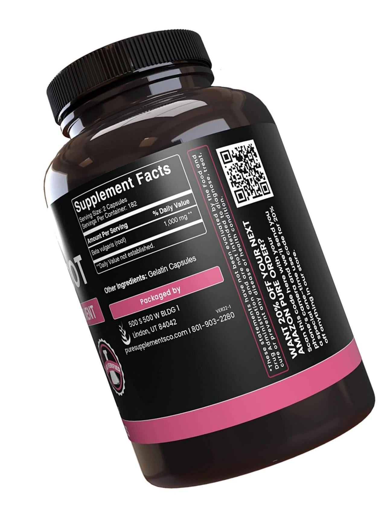100% Pure Beet Root |4 Month Supply |365 Capsules |1155mg |No Magnesium or Rice Filler, Gluten-Free, Natural, Made in USA, Natural Source, Potent, Undiluted Beet Root Extract with No Additives