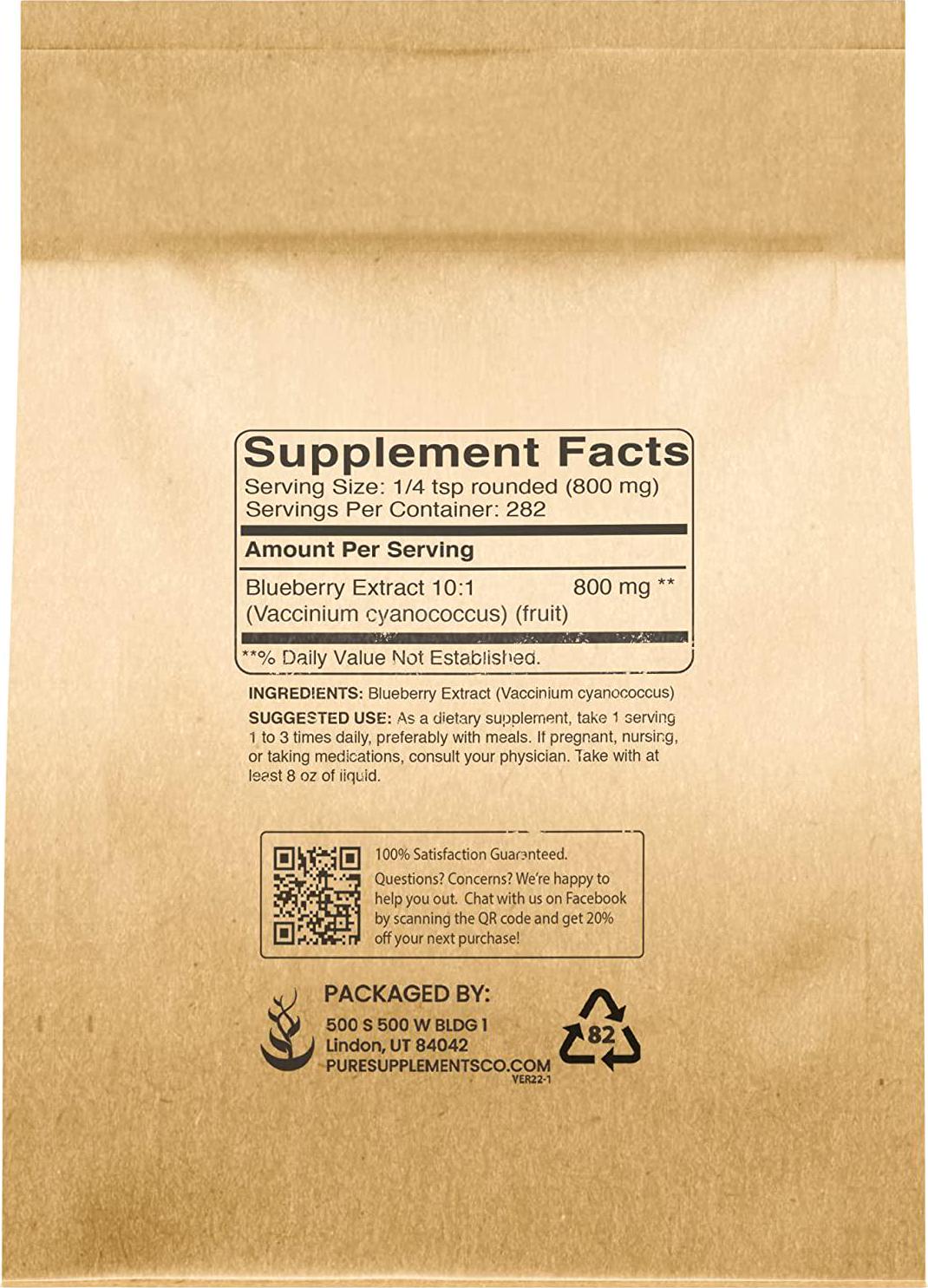 100% Pure Blueberry Extract 10:1 Powder, 8 oz, 800 mg Serving, Non-GMO, Gluten-Free, Vegan, No Fillers or Additives, Made in USA, Lab-Tested, Eco-Friendly Packaging