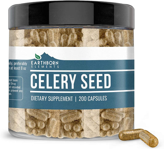 100% Pure Celery Seed, 200 Caps, 630 mg/Serving, 100% Pure, No Rice or Magnesium Stearate Filler, No Added Flavor, Color or Preservatives, Lab Verified Quality, Gluten-Free, Made in USA