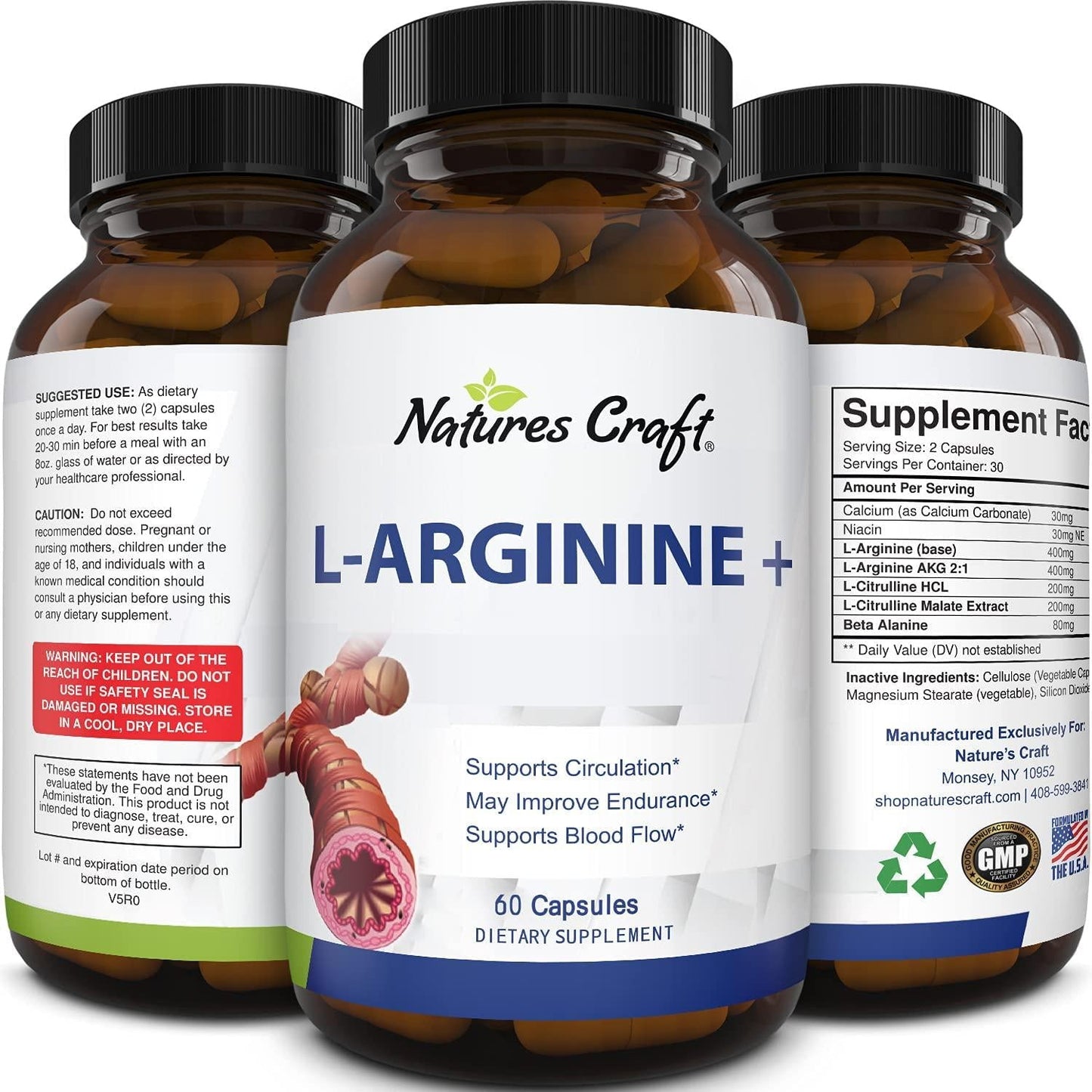 100% Pure L-arginine and L Citruline a Premium Amino Acids Strength for Pre Work Out and Energy Enhancement for Men to Support Nitric Oxide 1000 mg Per Capsules a Natural Supplement Booster