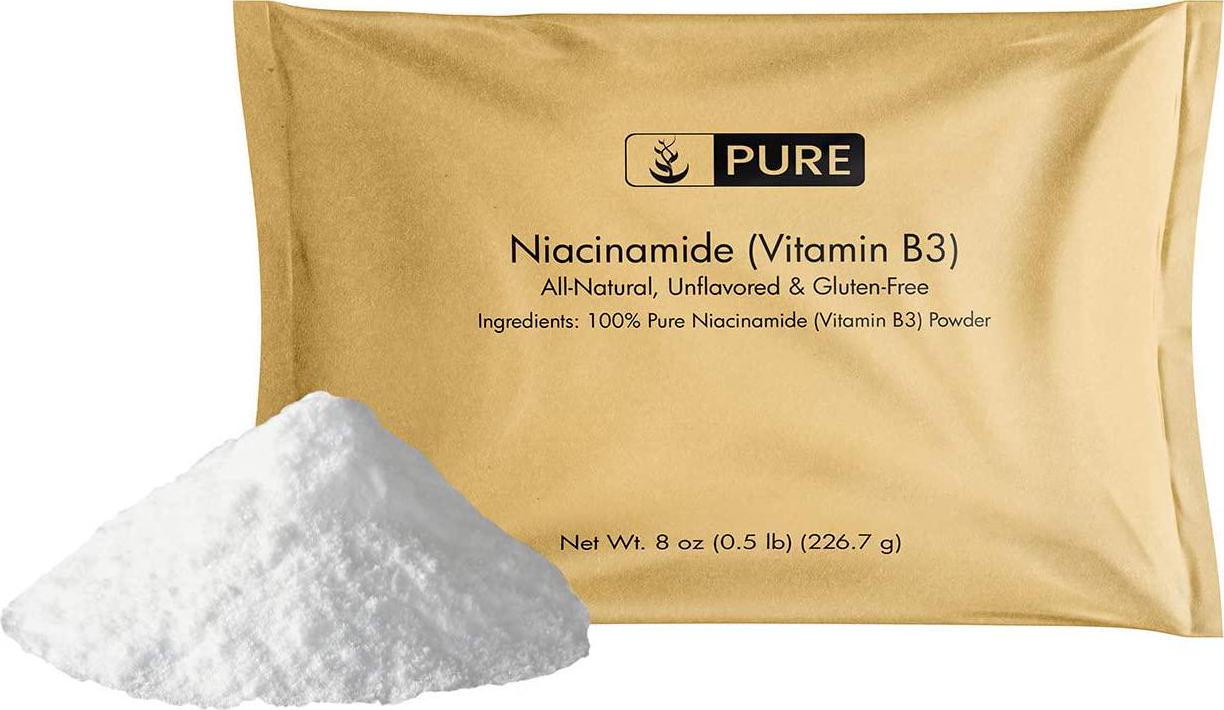 100% Pure Niacinamide (Vitamin B3) Powder, 8oz, 330-Day Supply, No Gluten, Vegan, Flush-Free, Made in The USA, Eco-Friendly Package, 750mg Serving of Unflavored Soluble Niacinamide (Vitamin B3)