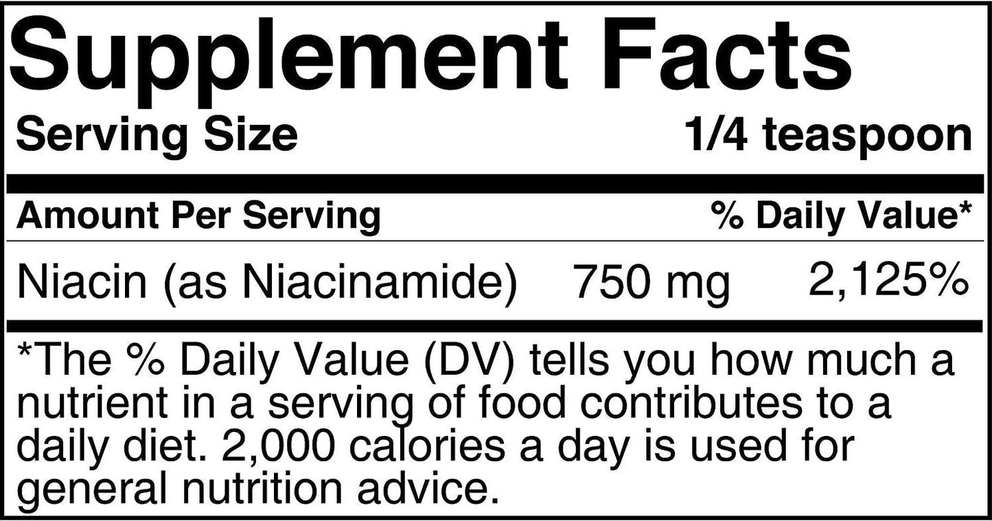 100% Pure Niacinamide (Vitamin B3) Powder, 8oz, 330-Day Supply, No Gluten, Vegan, Flush-Free, Made in The USA, Eco-Friendly Package, 750mg Serving of Unflavored Soluble Niacinamide (Vitamin B3)