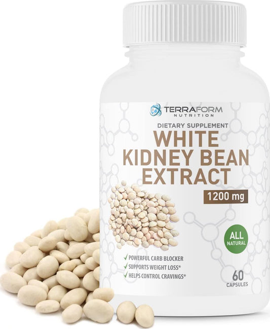 100% Pure White Kidney Bean Extract All-Natural Carb Blocker 1200mg Optimized for Weight Loss and Fat Prevention for Women and Men Made in USA
