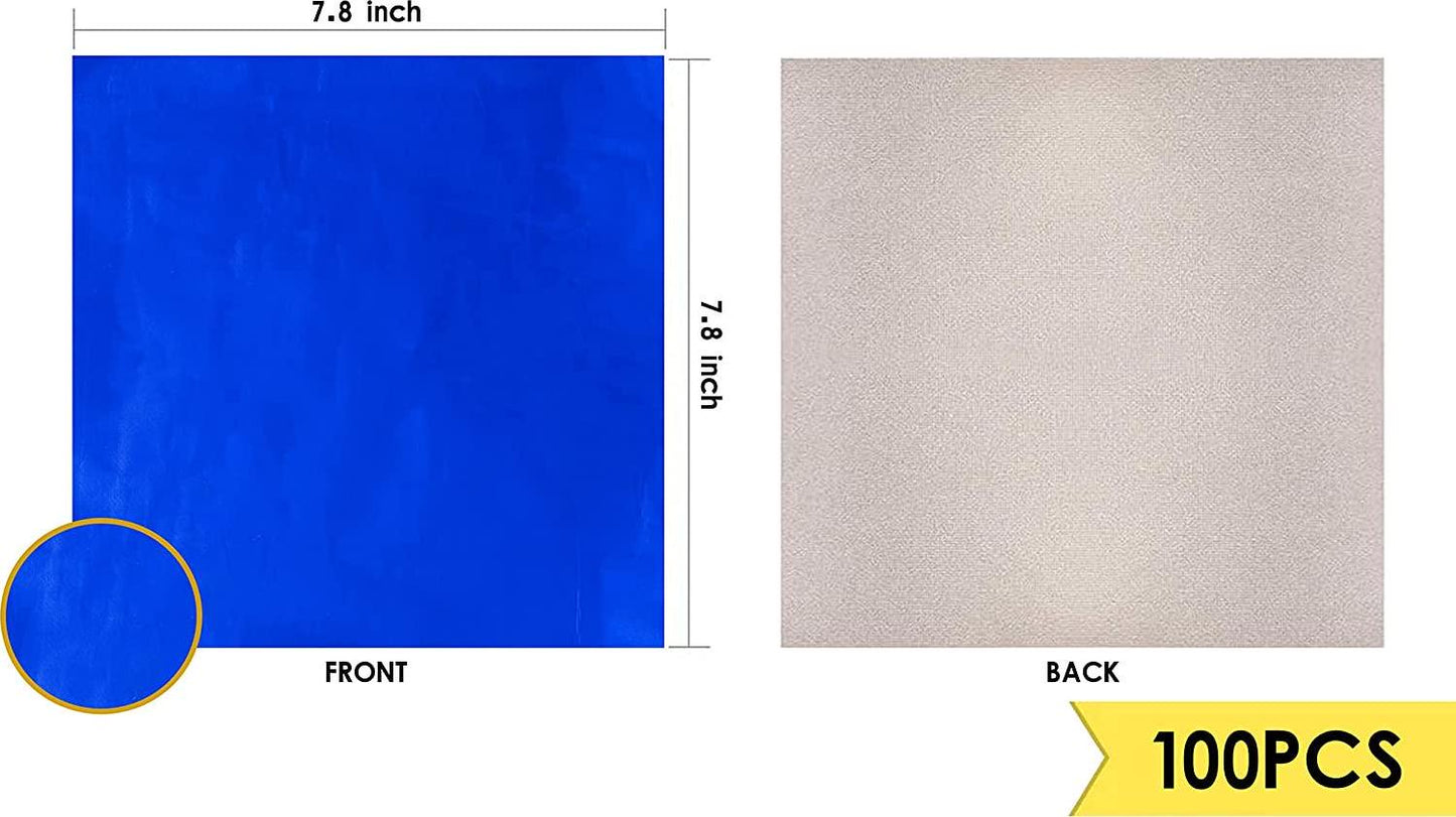 100pcs Candy Bar Wrappers, 7.8x7.8 Inch Chocolate Bar Wrappers Navy Blue Foil Wrapper Square Aluminum Individual Packaging Sheets for 4 July Baby Shower Birthday Party Gifts