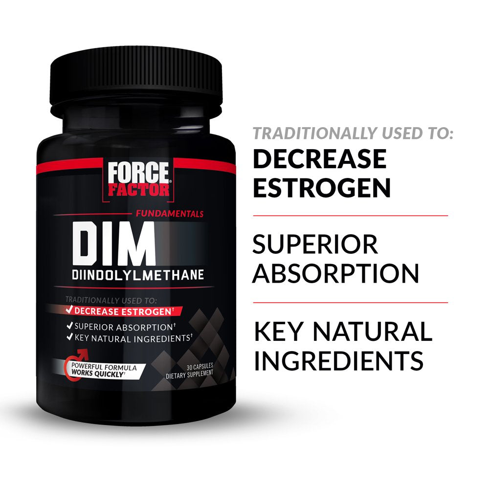Force Factor DIM Pills to Decrease Estrogen in Men, Diindolylmethane Supplement with Key Natural Ingredients and Superior Absorption, Diindolylmethane 300Mg, Works Fast, 30 Capsules