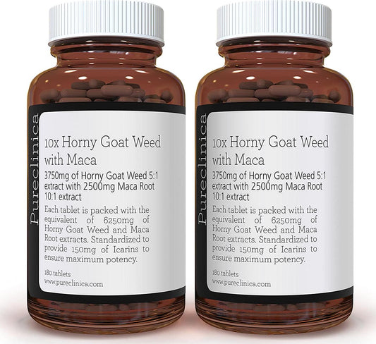 10X Horny Goat Weed Extract (3750mg) Maca Extract (2500mg) x 360 Tablets - (2 Bottles of 180 Tablets) with 5mg Black Pepper Extract for 300% Increased Absorption: SKU: HGWMx2
