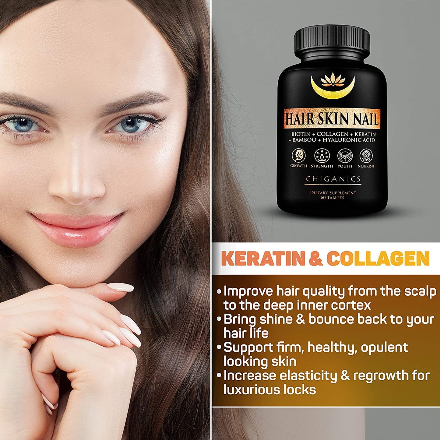 10X Potent Hair Growth Vitamins Infused with Keratin + Collagen + Silica for Vibrant Hair- Extra Strength Biotin 5000mcg - Healthy Hair Skin and Nails Vitamins - Hair Vitamins for Faster Hair Growth