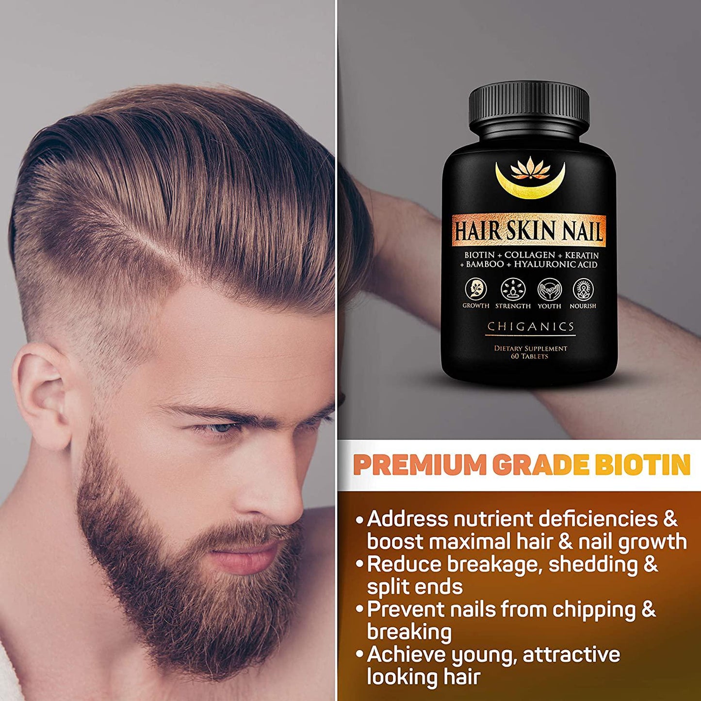 10X Potent Hair Growth Vitamins Infused with Keratin + Collagen + Silica for Vibrant Hair- Extra Strength Biotin 5000mcg - Healthy Hair Skin and Nails Vitamins - Hair Vitamins for Faster Hair Growth