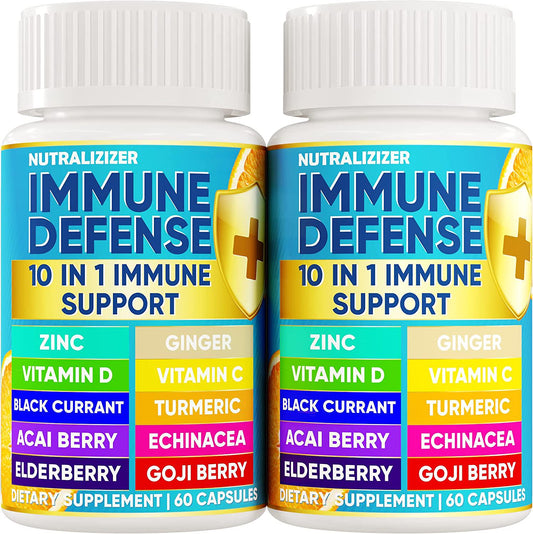 10 in 1 Immune Defense Pills - D3 Vitamin 5000 IU, 1000 mg Vitamin and Zin 50 mg - Vitamin Capsules for Overall Health - Immune Support Supplement with Elderberry, Echinacea, Ginger Root (60 Caps.)