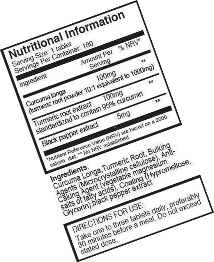1100mg Turmeric and Curcumin - 720 tablets (4 bottles) x 1100mg - 95% Curcumin - 1000mg Turmeric root extract - With 5mg black pepper extract for 300% increased absorption. SKU: TUCRx4
