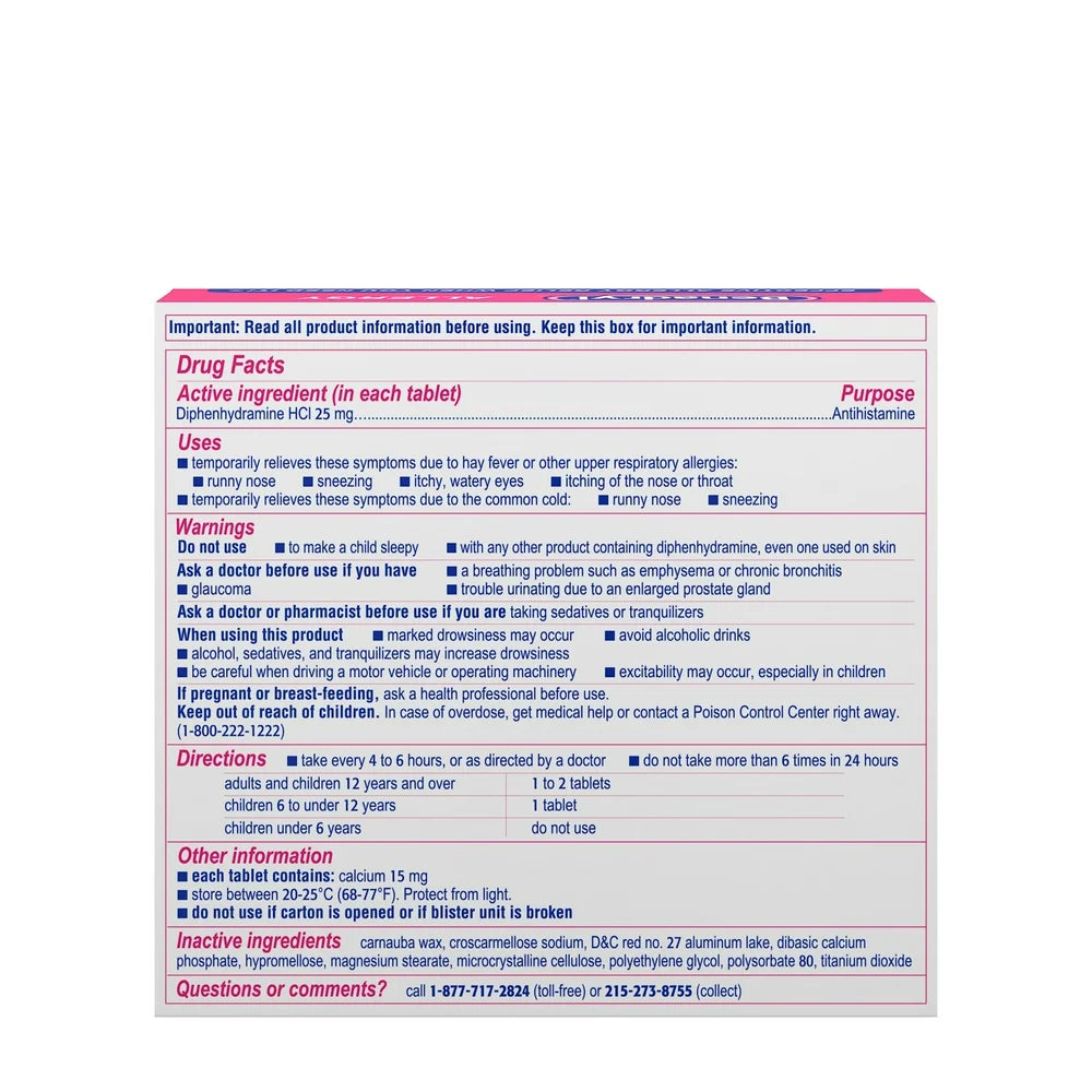Benadryl Ultratabs Antihistamine Cold & Allergy Relief Tablets, 48Ct
