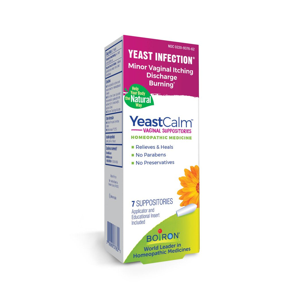 Boiron Yeastcalm, Homeopathic Medicine for Yeast Infection Relief, Minor Vaginal Itching, Burning, Discomfort, 7 Suppositories Form