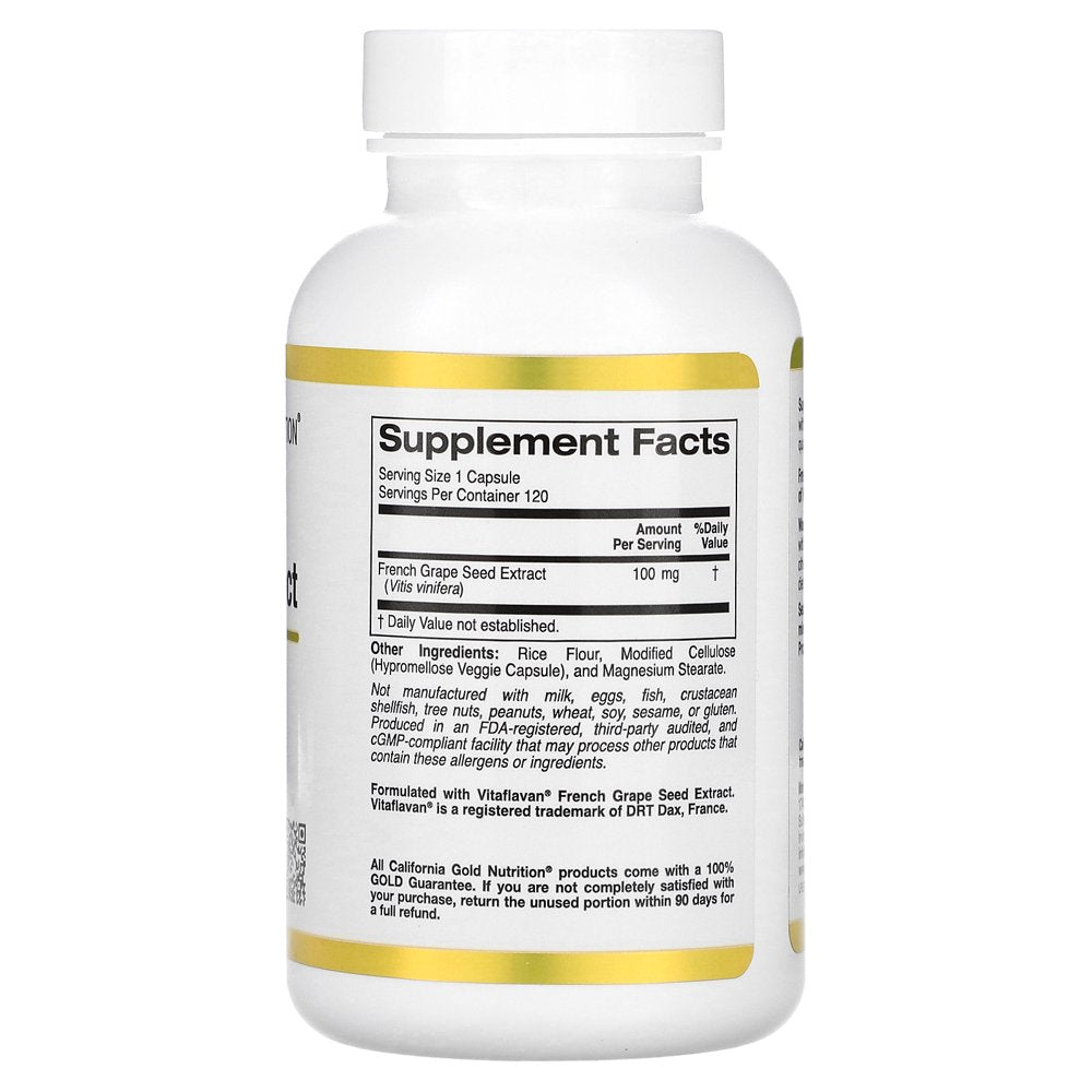 California Gold Nutrition French Grape Seed Extract, Vitaflavan, 100 Mg, 120 Veggie Capsules