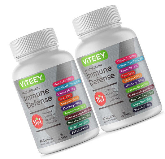 11 in 1 Immune Defense Support Supplement Booster with Vitamin C, Vitamin D3, Vitamin B6, Zinc, Elderberry, Echinacea, Turmeric, Rose-Hips, Selenium, BioPerine, Ginger, For Adults [60 Capsules-2 Pack]