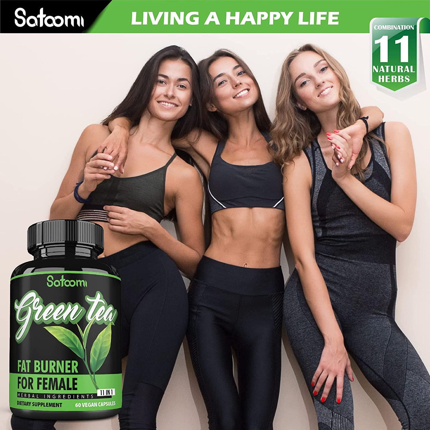 11in1 Green Tea Extract Fat Burner for Women With Garcinia Cambogia, Ceylon Cinnamon, White Kidney Bean, Ginger, Forskohlii, Raspberry Ketones, Olive, Gymnema Sylvestre and Others - 60 Veggie Capsules