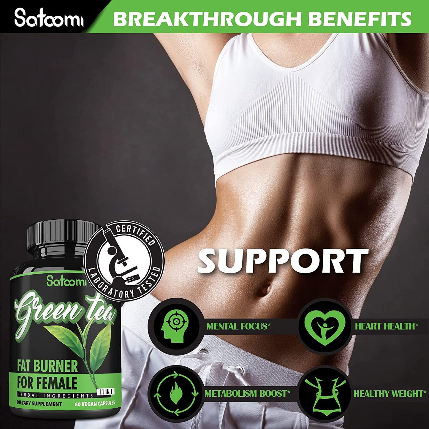 11in1 Green Tea Extract Fat Burner for Women With Garcinia Cambogia, Ceylon Cinnamon, White Kidney Bean, Ginger, Forskohlii, Raspberry Ketones, Olive, Gymnema Sylvestre and Others - 60 Veggie Capsules