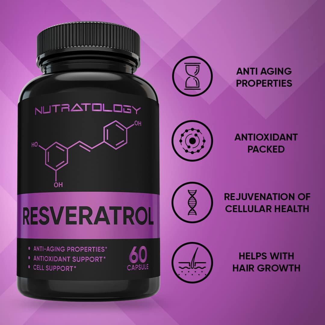 1200 MG Resveratrol Supplement- Potent Antioxidant Supplement - Anti Aging Trans Resveratrol - Increases Cardiovascular Health, Cell Regeneration and Hair Growth - 60 Tablets