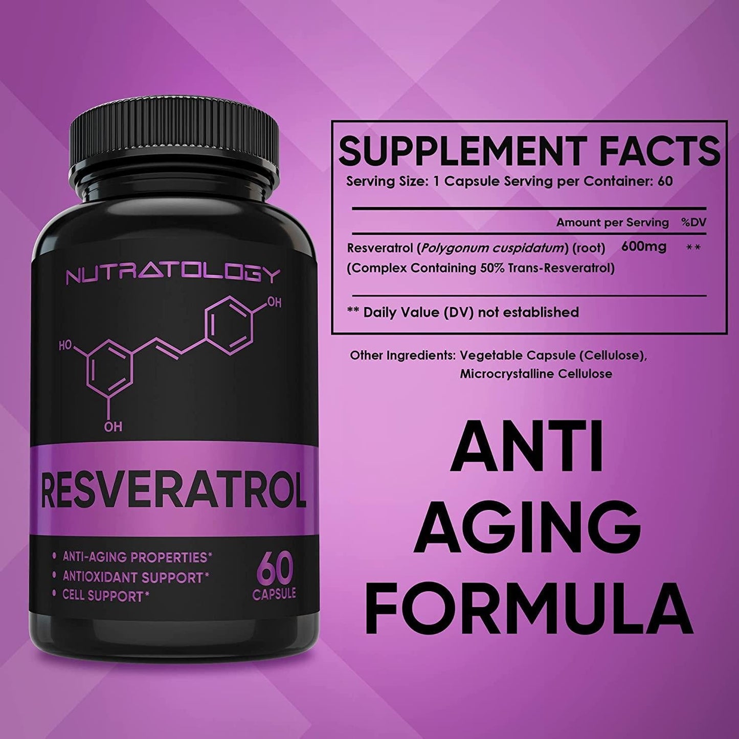 1200 MG Resveratrol Supplement- Potent Antioxidant Supplement - Anti Aging Trans Resveratrol - Increases Cardiovascular Health, Cell Regeneration and Hair Growth - 60 Tablets
