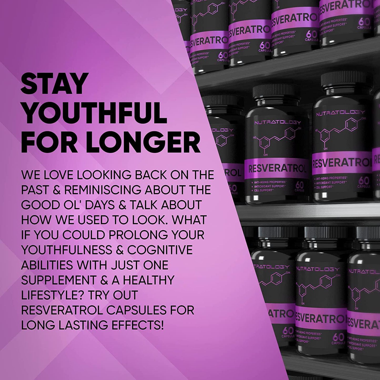 1200 MG Resveratrol Supplement- Potent Antioxidant Supplement - Anti Aging Trans Resveratrol - Increases Cardiovascular Health, Cell Regeneration and Hair Growth - 60 Tablets