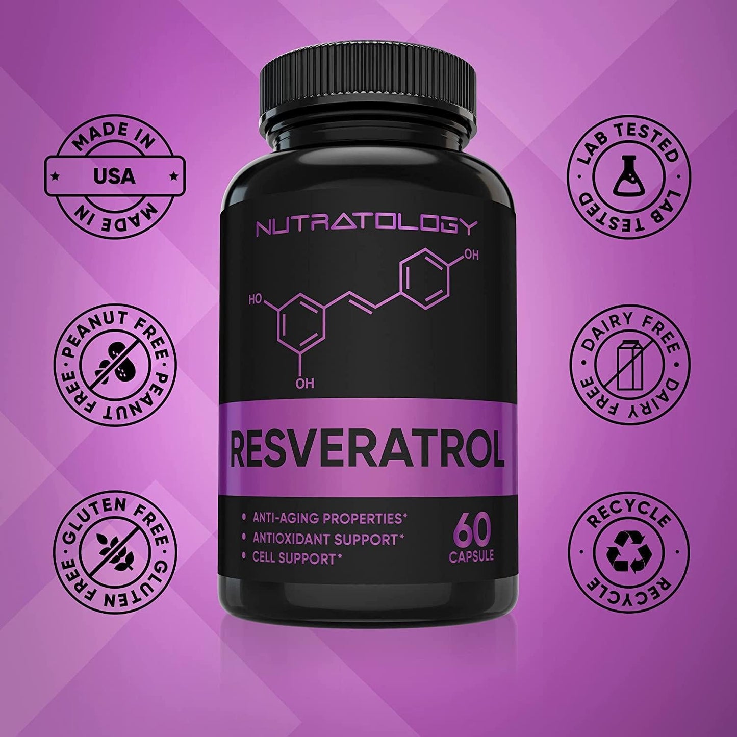 1200 MG Resveratrol Supplement- Potent Antioxidant Supplement - Anti Aging Trans Resveratrol - Increases Cardiovascular Health, Cell Regeneration and Hair Growth - 60 Tablets