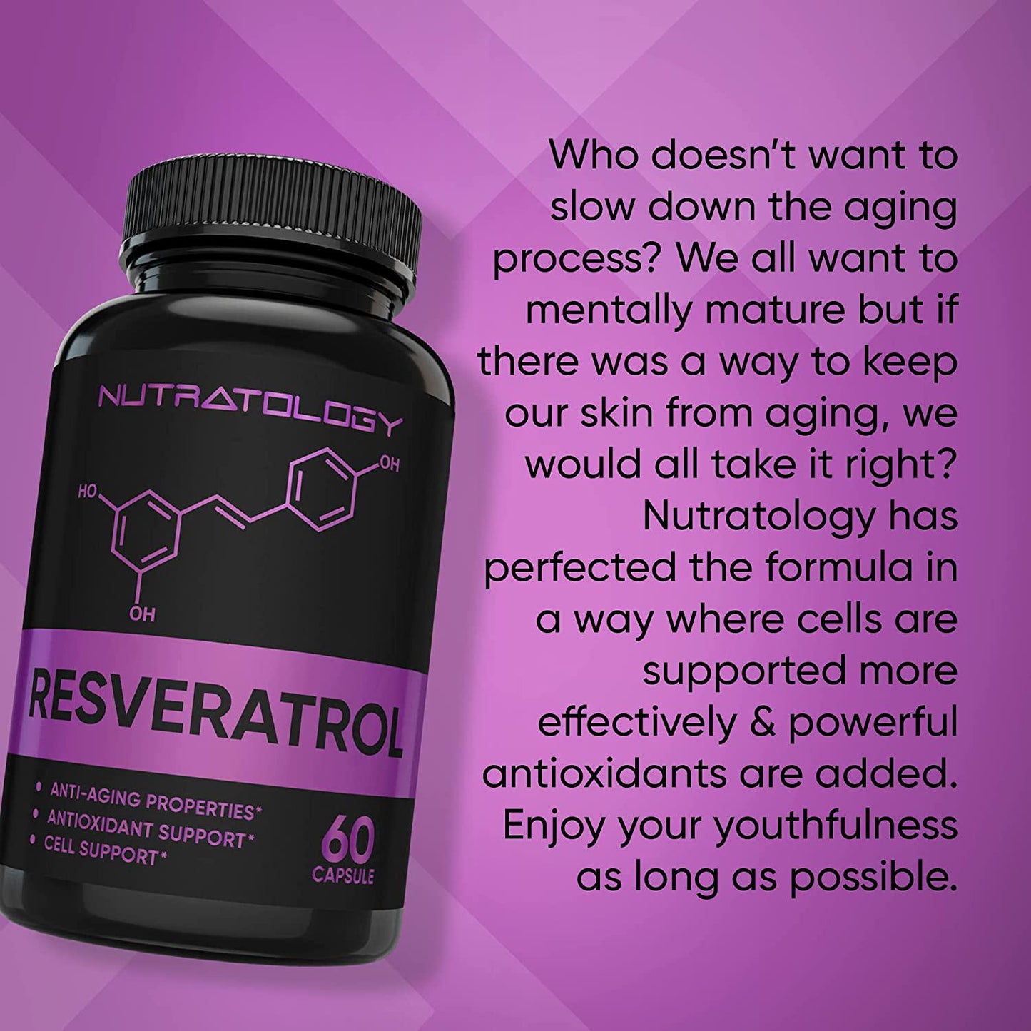 1200 MG Resveratrol Supplement- Potent Antioxidant Supplement - Anti Aging Trans Resveratrol - Increases Cardiovascular Health, Cell Regeneration and Hair Growth - 60 Tablets