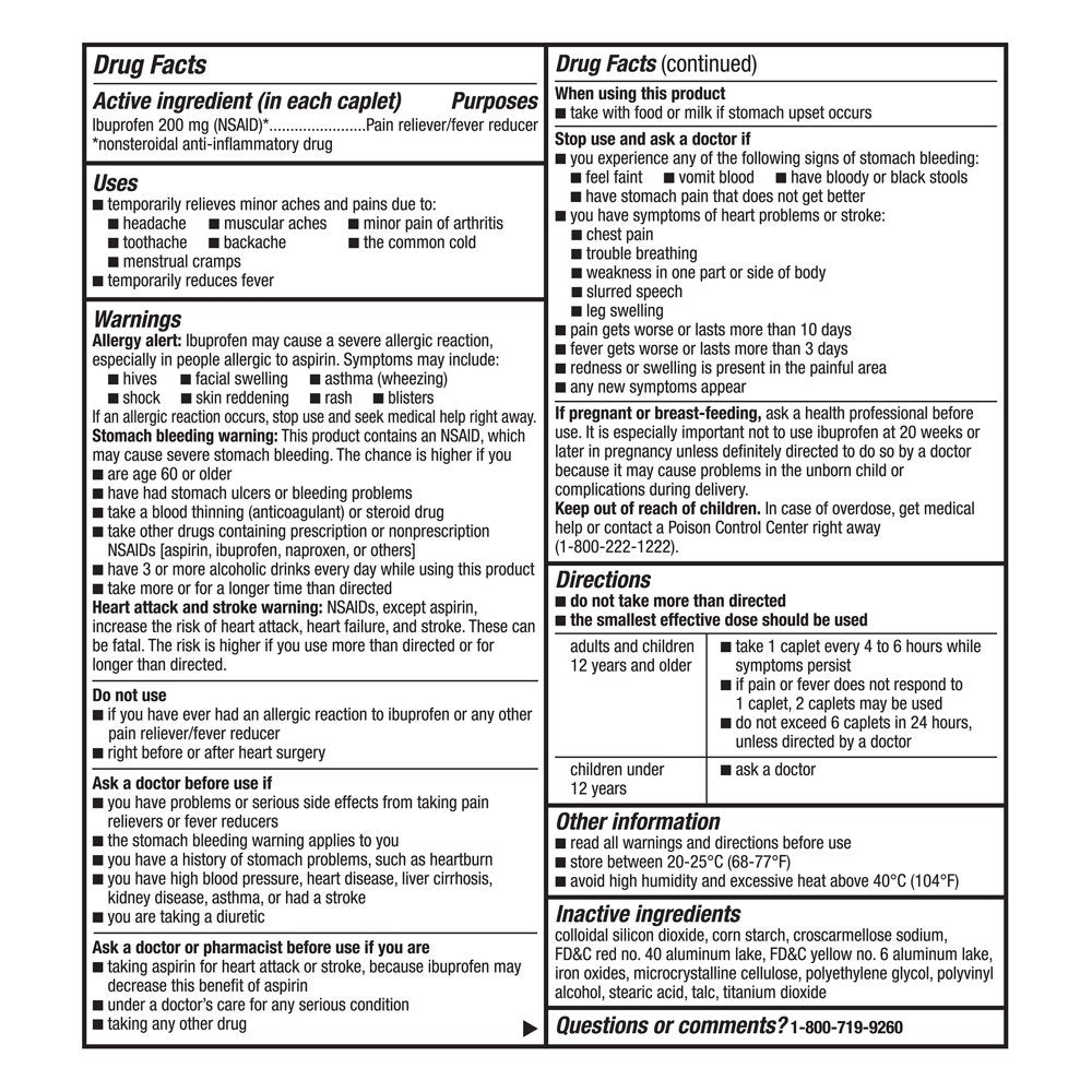 Equate Ibuprofen Tablets 200 Mg, Pain Reliever and Fever Reducer, 100 Count