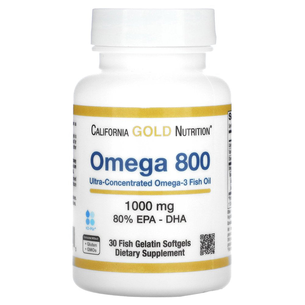 California Gold Nutrition Omega 800 Pharmaceutical Grade Fish Oil, 80% EPA/DHA, Triglyceride Form, 1,000 Mg, 30 Fish Gelatin Softgels