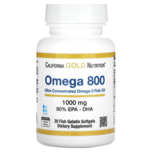 California Gold Nutrition Omega 800 Pharmaceutical Grade Fish Oil, 80% EPA/DHA, Triglyceride Form, 1,000 Mg, 30 Fish Gelatin Softgels