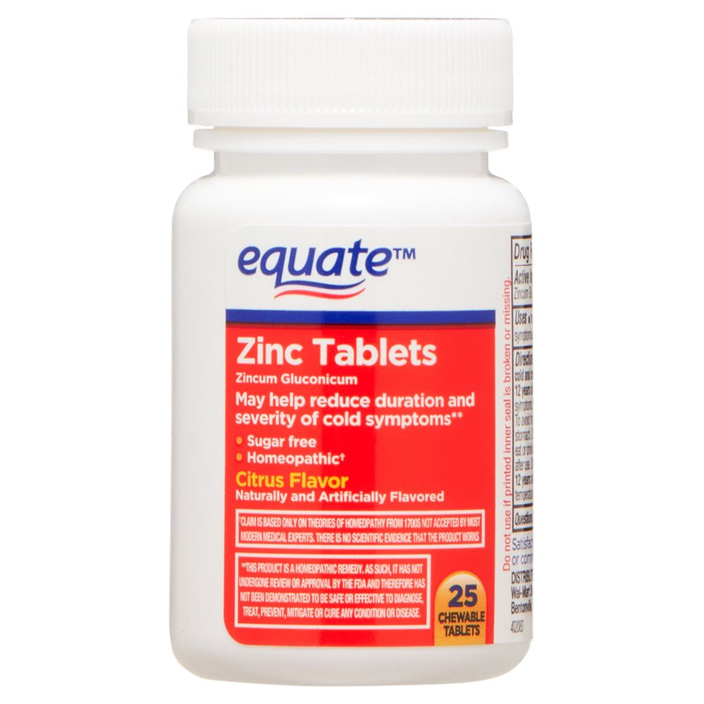 Equate Zinc Chewable Tablets, Citrus Flavor, 25 Count