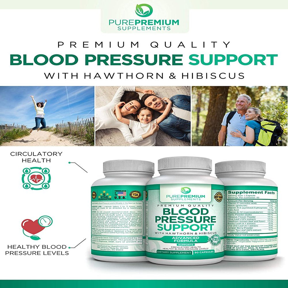 Blood Pressure Support by Purepremium Supplements - Advanced Formula - Circulatory Health Support - Non-Gmo, 90 Capsules