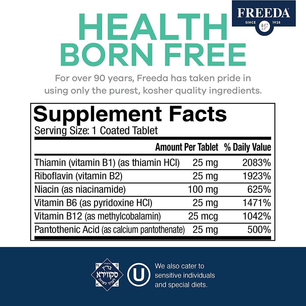 Freeda Kosher B Complex No Folic No Paba - 250 Tablets