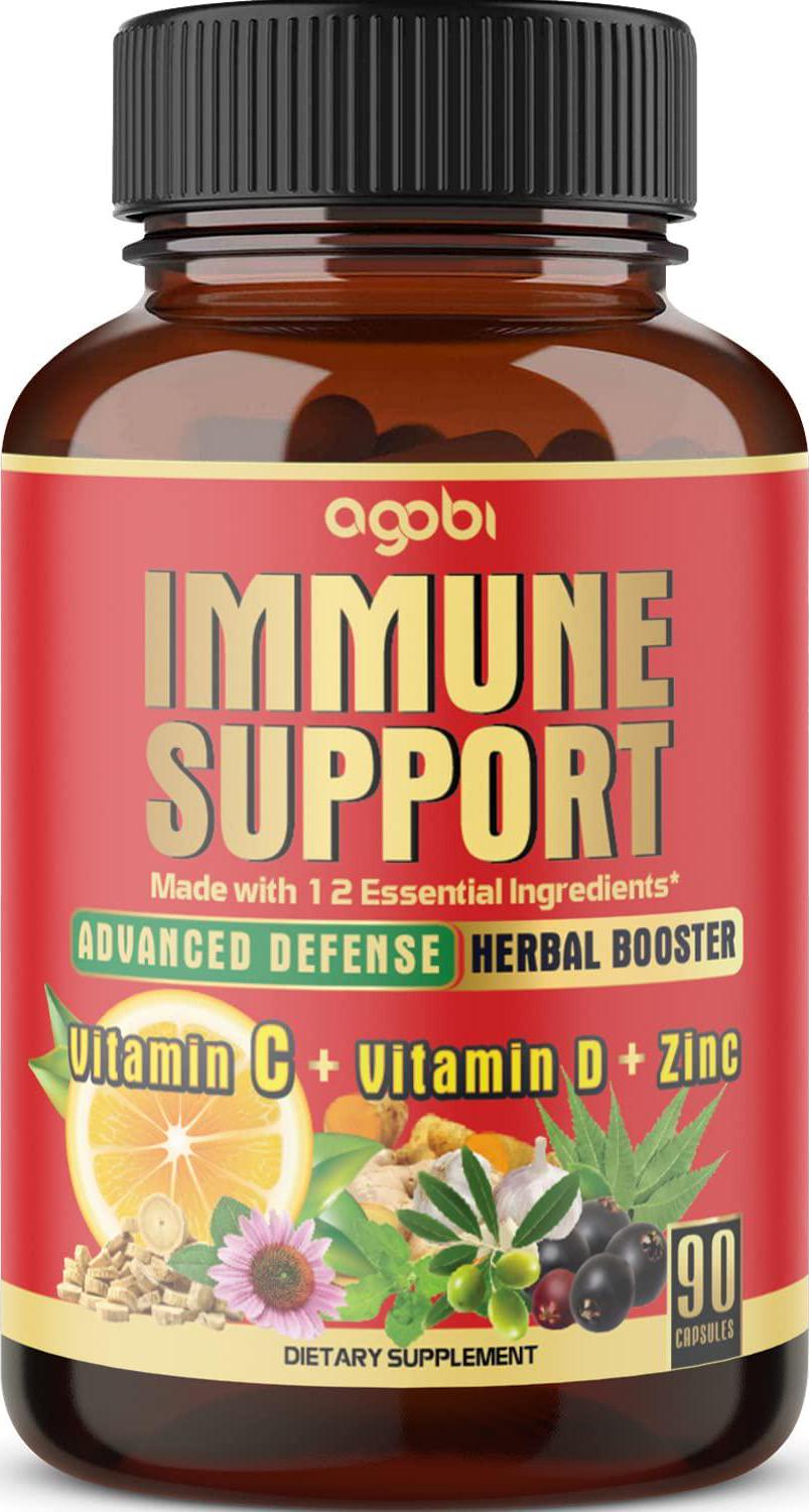 12in1 Essential Vita-mins and Herbs Complex For Strength and Body Support - Elderberry, Echinacea, Turmeric Curcumin, Garlic, Ginger, Olive, Astragalus, Neem Leaf, Holy Basil, 90 Vegan Capsules