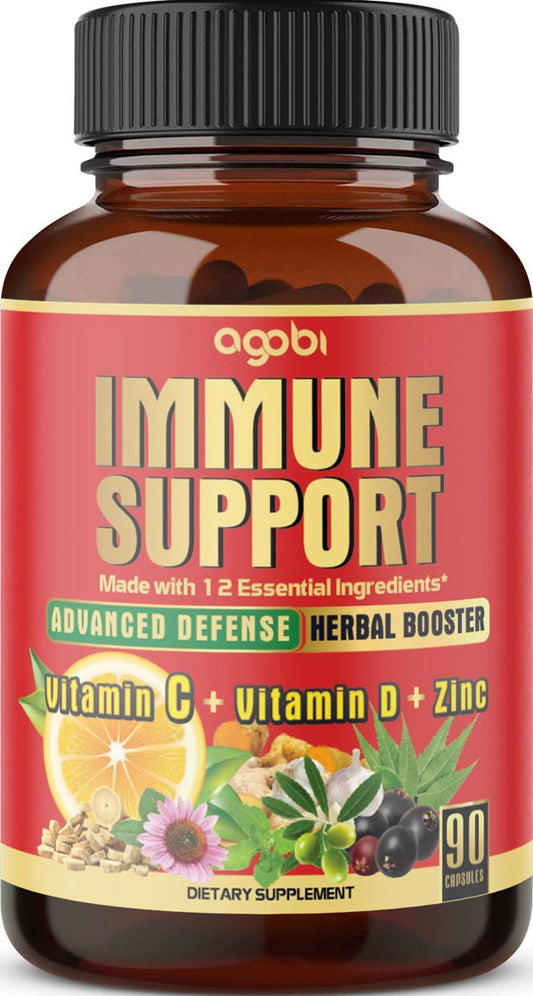 12in1 Essential Vita-mins and Herbs Complex For Strength and Body Support - Elderberry, Echinacea, Turmeric Curcumin, Garlic, Ginger, Olive, Astragalus, Neem Leaf, Holy Basil, 90 Vegan Capsules