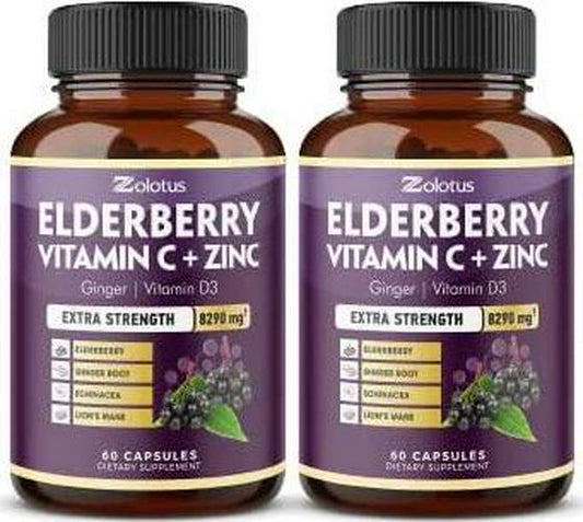 13 in 1 Elderberry Supplement, Equivalent to 12465mg, 2 Months Supply (2 Packs) with Vitamin D3, C, Elderberry, Ginger Root, Turmeric, Echinacea, Lions Mushroom, Immunity Booster, Immune Defense Pills