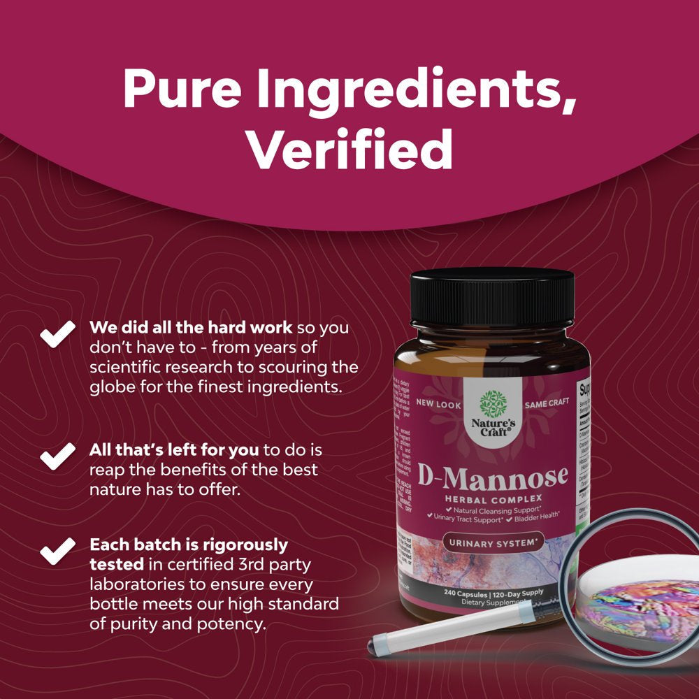 D Mannose with Cranberry Extract Capsules - D Mannose Capsules for Kidney Cleanse Liver Support and Urinary Tract Health for Women - D-Mannose with Cranberry Powder and Dandelion Extract- 240 Capsules