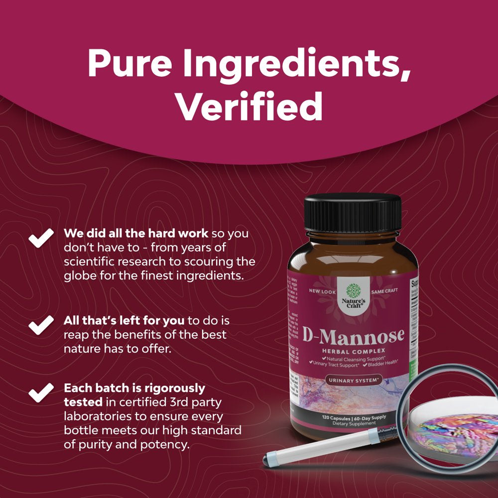 D Mannose with Cranberry Extract Capsules - D Mannose Capsules for Kidney Cleanse Liver Support and Urinary Tract Health for Women - D-Mannose 1000Mg per Serving Capsules with Hibiscus and Dandelion