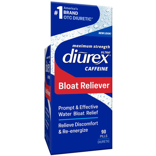 Diurex Caffeine Re-Energizing Water Pills - Relieve Water Bloat - Feel Better & Less Heavy - 90 Ct
