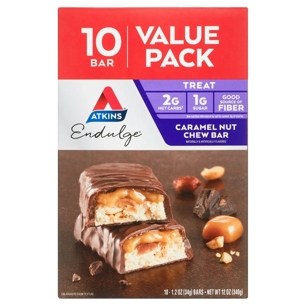 Atkins Endulge Treat, Caramel Nut Chew Bar, Keto Friendly, 10 Ct (Value Pk)