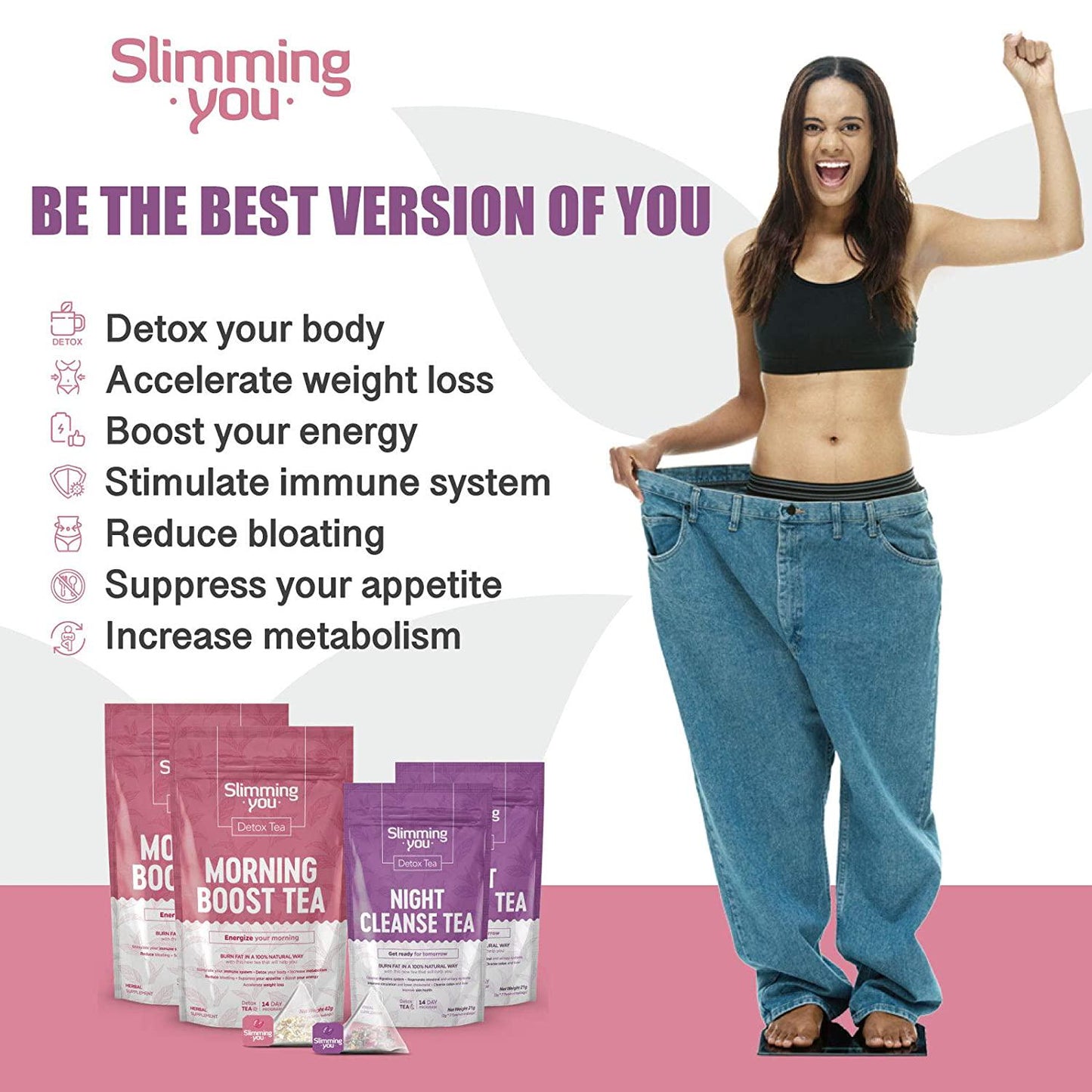 14 Day Detox Tea Bundle - Tea Detox Cleanse Weight Loss Tea 2 Morning Boost Tea (28 Bags) 2 Night Cleanse Tea (14 Bags), All Natural Herbal Slim Tea for Detox and Colon Cleanse, Reduce Bloating