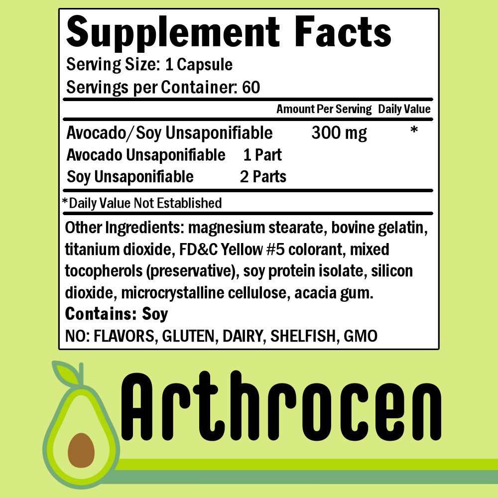 Arthrocen Joint Health Supplement, 300Mg Avocado Soy Unsaponifiable, 60 Day Supply, One Capsule per Day (6 Months)