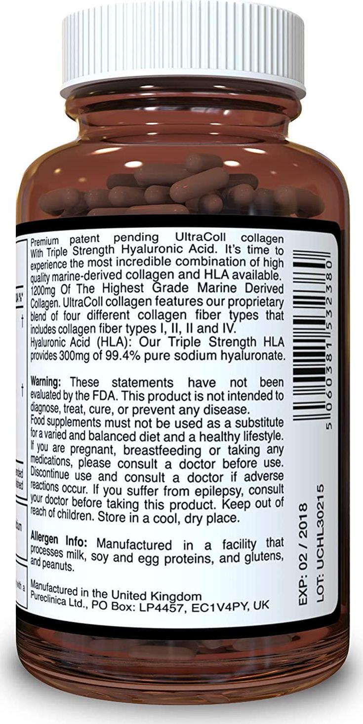 1500mg x 180 tablets. 1200mg of UltraColl Collagen and 300mg of Hyaluronic Acid per tablet. (3 months supply). SKU: UCHL3