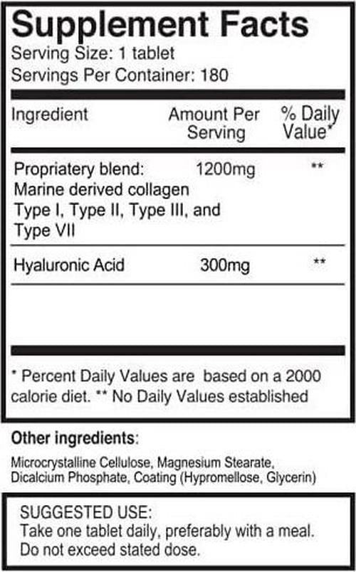 1500mg x 180 tablets. 1200mg of UltraColl Collagen and 300mg of Hyaluronic Acid per tablet. (3 months supply). SKU: UCHL3