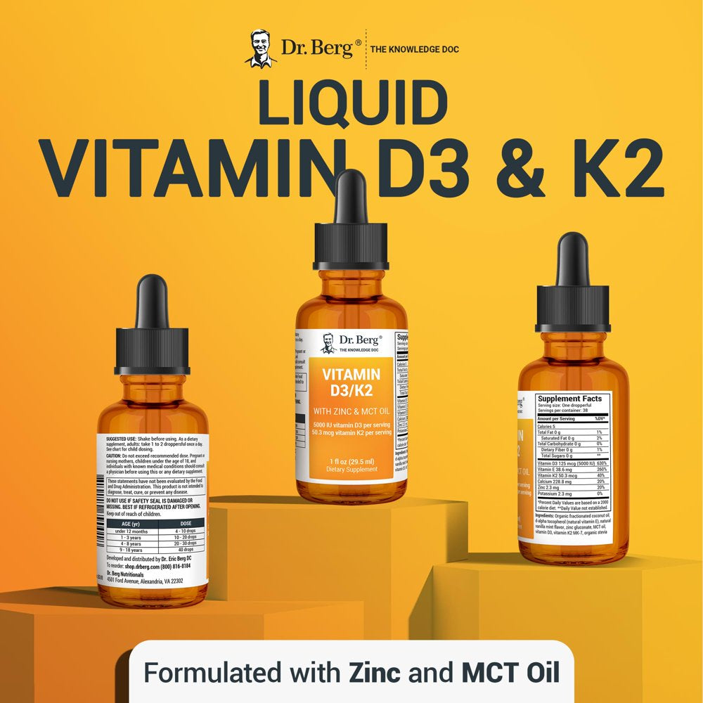 Dr. Berg'S Liquid Vitamin D3 & K2 Drops with Zinc & MCT Oil, 1 Fl Oz