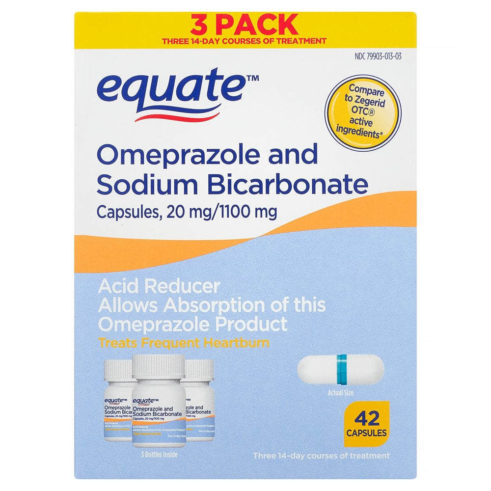 Equate Omeprazole and Sodium Bicarbonate Capsules, 20 Mg/1100 Mg, Acid Reducer, 42 Count