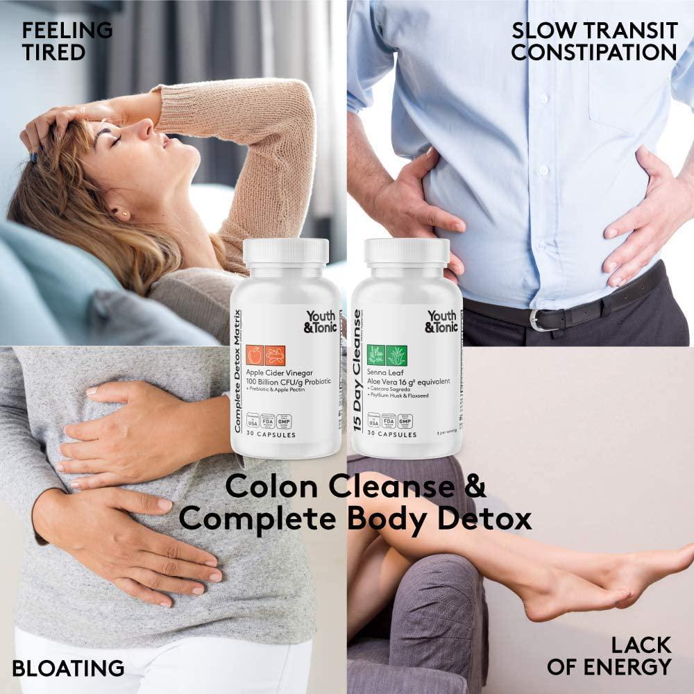 15 Day Colon Cleanser and Detox for Waste Loss to Feel Lighter or Break The Plateau | Natural Cleanse Pills for Belly Bloat Relief for Men and Women by Youth and Tonic