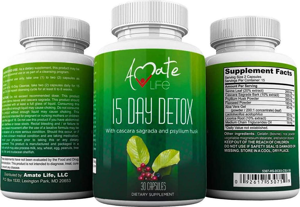 15 Day Colon Cleanse Detox Pills - Best Detox Cleanse for Weight Management - Herbal Laxative Cleanse for Weight Management and Constipation Relief, Detox Cleanse for Women and Men 30 Capsules - AmateLife