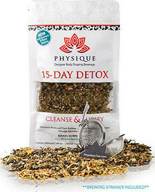 15 Day Natural Weight Loss Detox Tea | Bloating Relief Total Tea for Top Appetite Suppressant Cleanse and Teatox | Fitness Slimming | No Laxative Senna or Pills | Detox Diet Included | Bonus Strainer